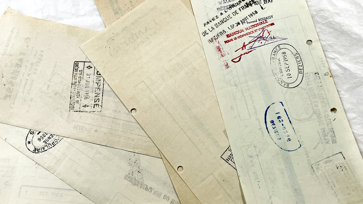 1950s - Lot of 6 Vintage French Bills of Exchange – Handwritten Commercial Documents with Stamps