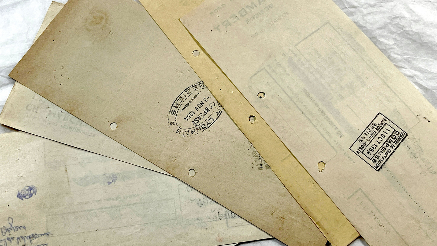 1950s - Lot of 6 Vintage French Bills of Exchange – Handwritten Commercial Documents with Stamps