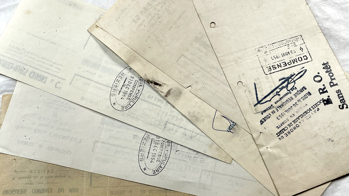 1950s - Lot of 6 Vintage French Bills of Exchange – Handwritten Commercial Documents with Stamps