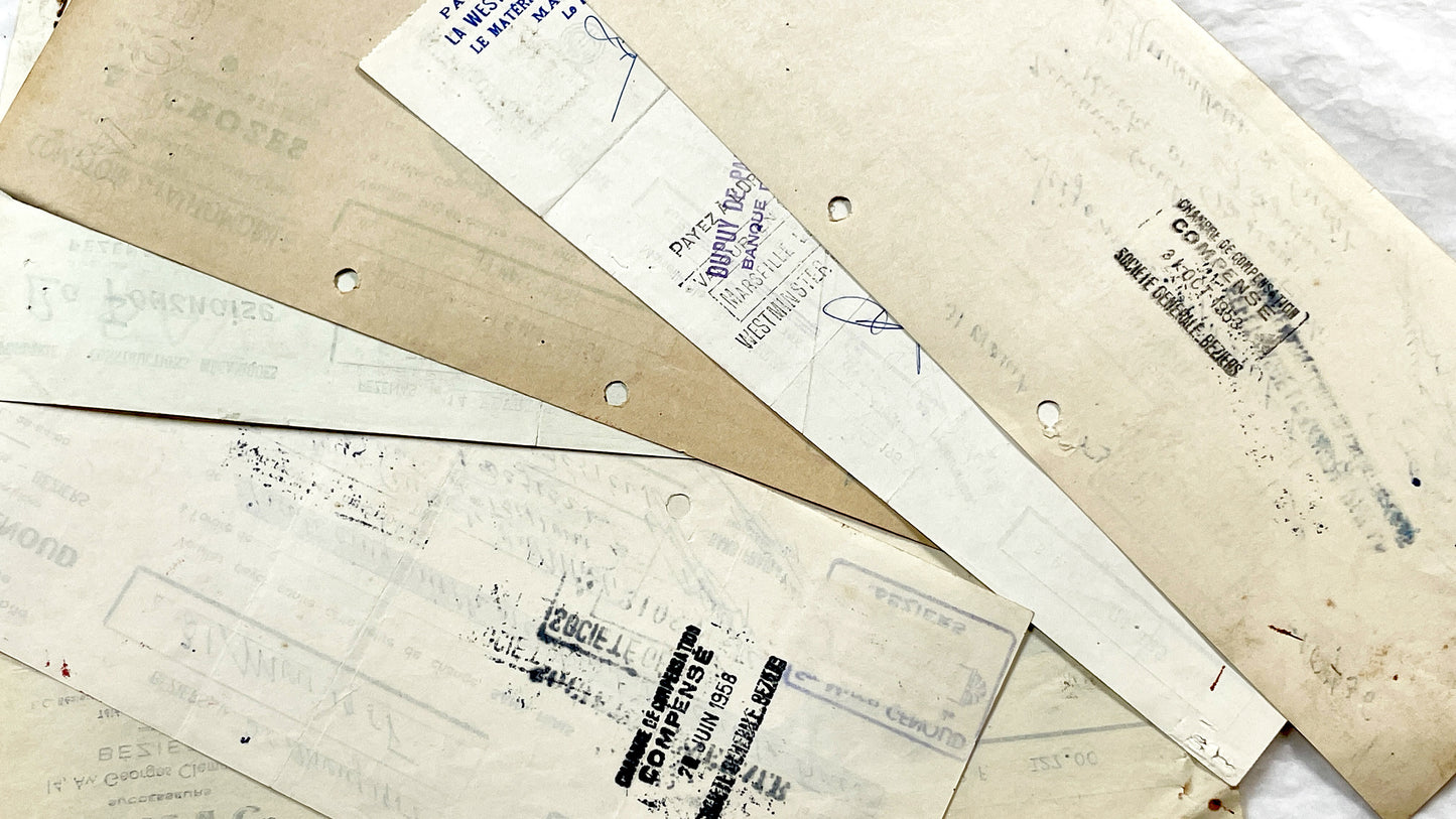 1950s - Lot of 6 Vintage French Bills of Exchange – Handwritten Commercial Documents with Stamps