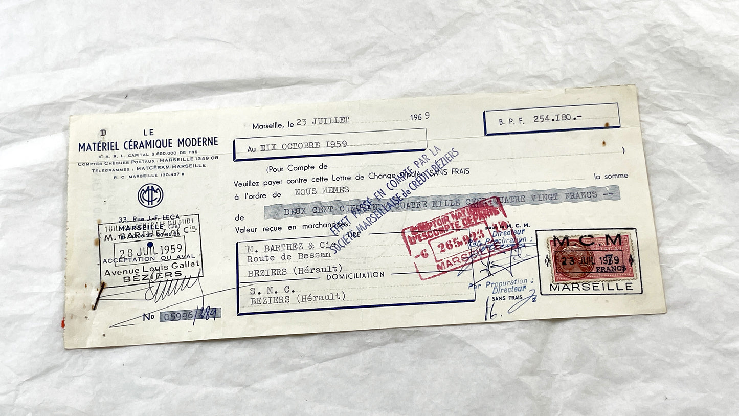 1950s - Lot of 6 Vintage French Bills of Exchange – Handwritten Commercial Documents with Stamps