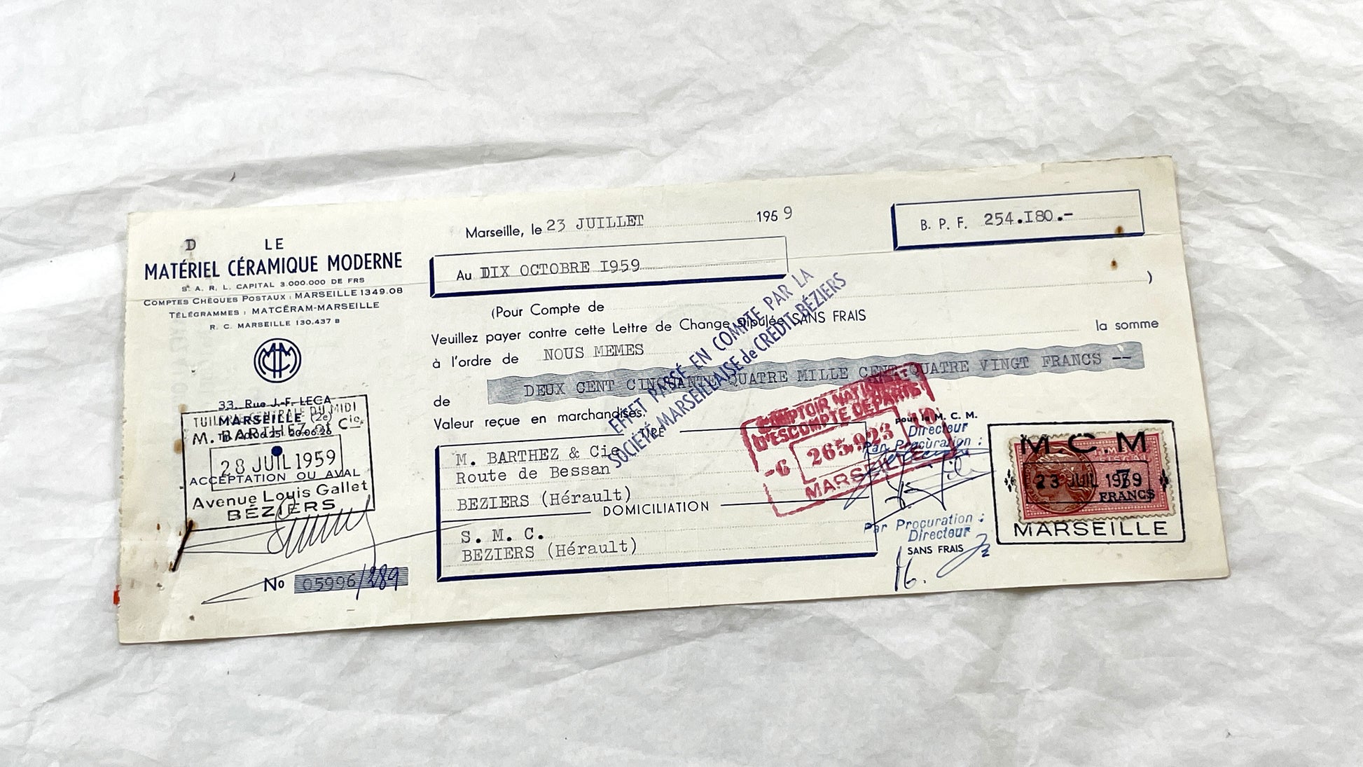 1950s - Lot of 6 Vintage French Bills of Exchange – Handwritten Commercial Documents with Stamps
