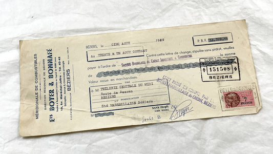 1950s - Lot of 6 Vintage French Bills of Exchange – Handwritten Commercial Documents with Stamps