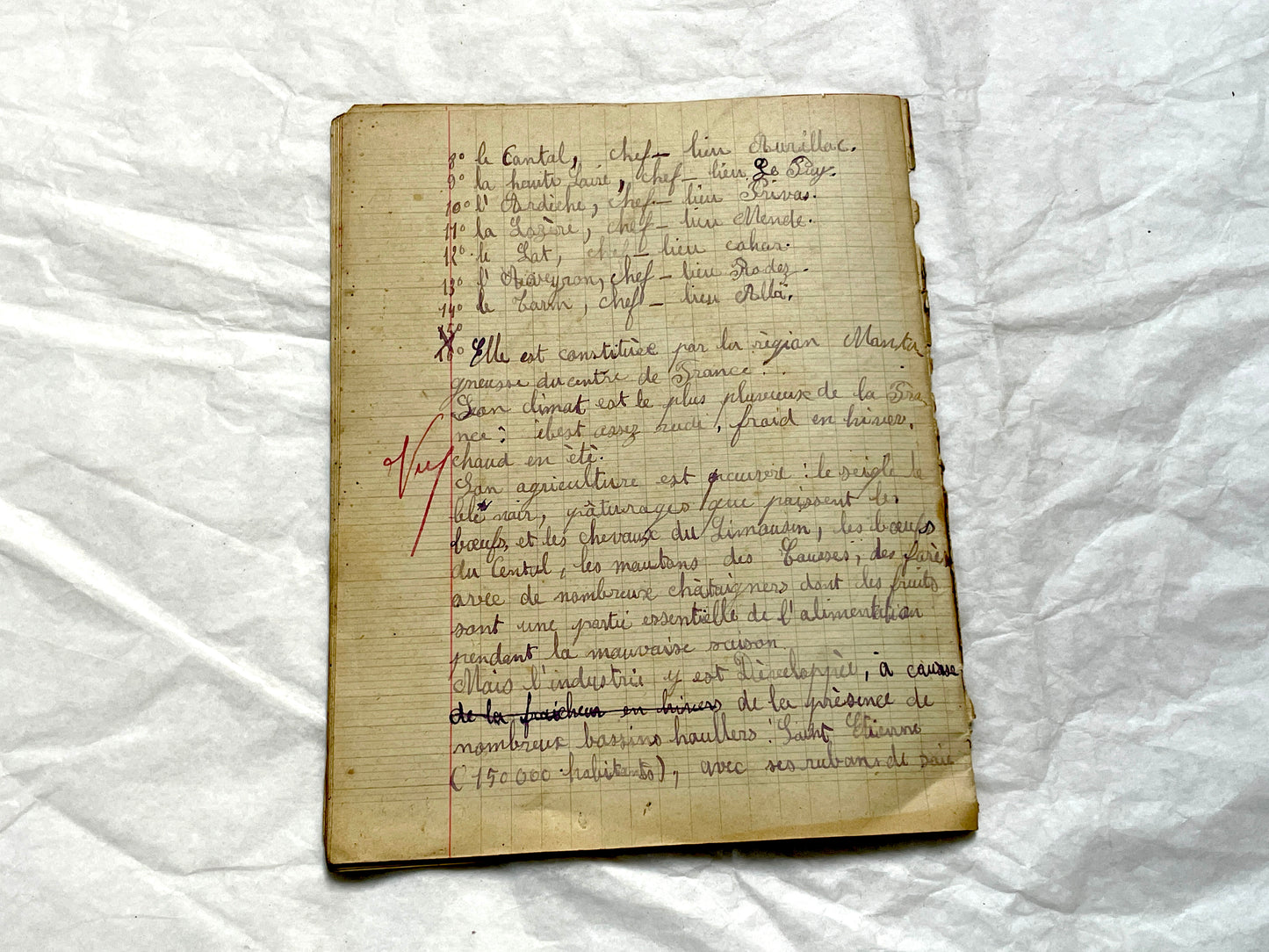 1920s - French School Notebook - Student Learning Document - Original French Education History - Handwritten Ephemera