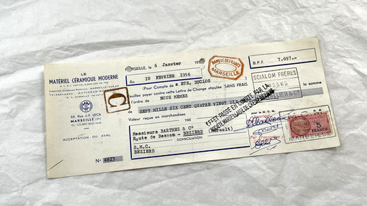 1950s - Lot of 6 Vintage French Bills of Exchange – Handwritten Commercial Documents with Stamps