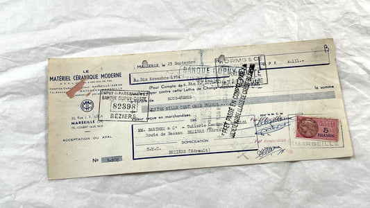 1950s - Lot of 6 Vintage French Bills of Exchange – Handwritten Commercial Documents with Stamps