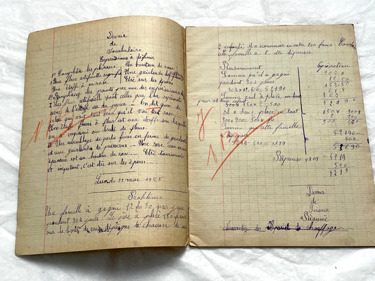 1920s - French School Notebook Handwritten Exercises - Young Girl's Vintage Educational Ephemera France Classroom History