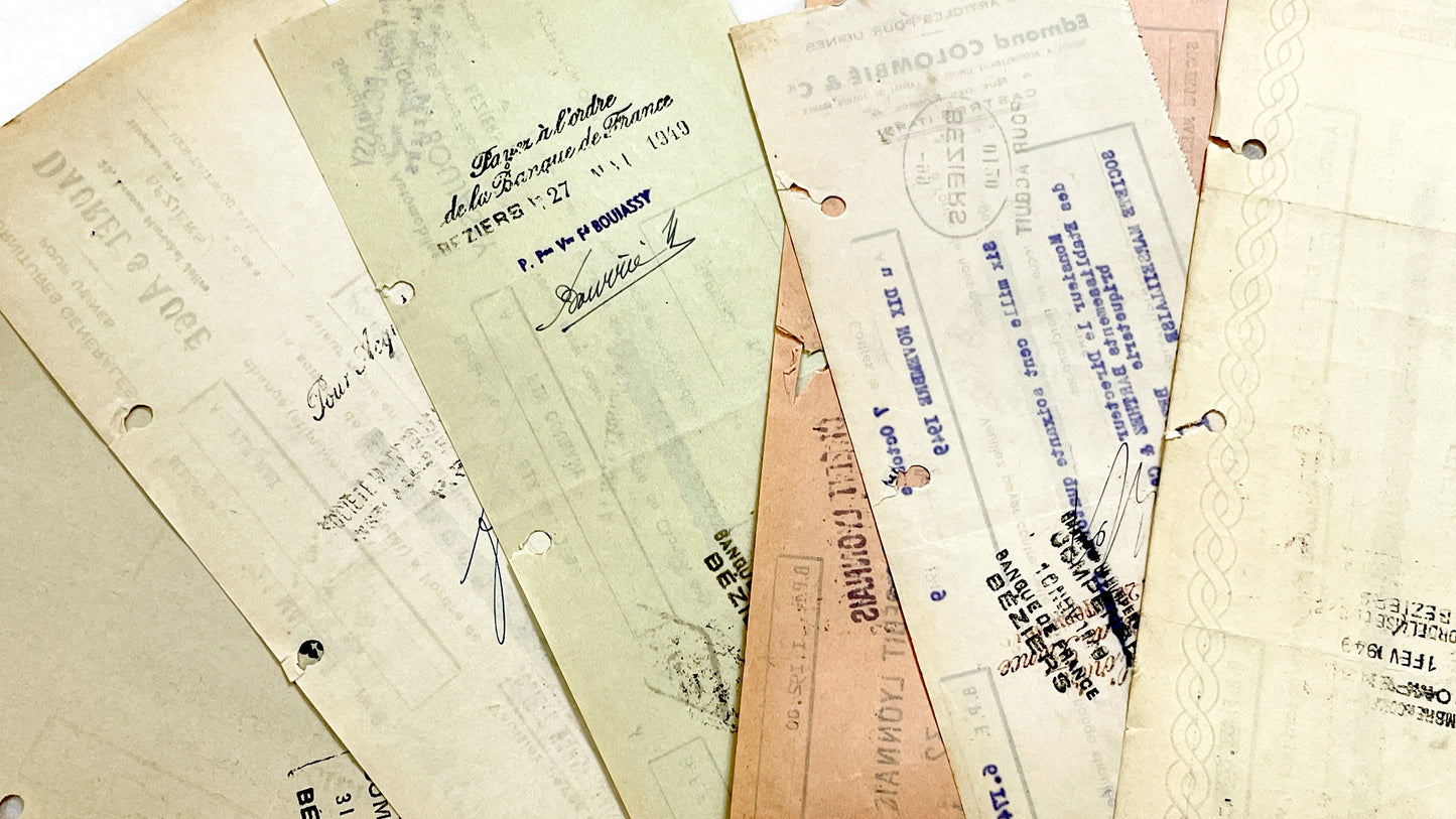 1940s - Lot of 6 Vintage French Bills of Exchange – Handwritten Commercial Documents with Stamps