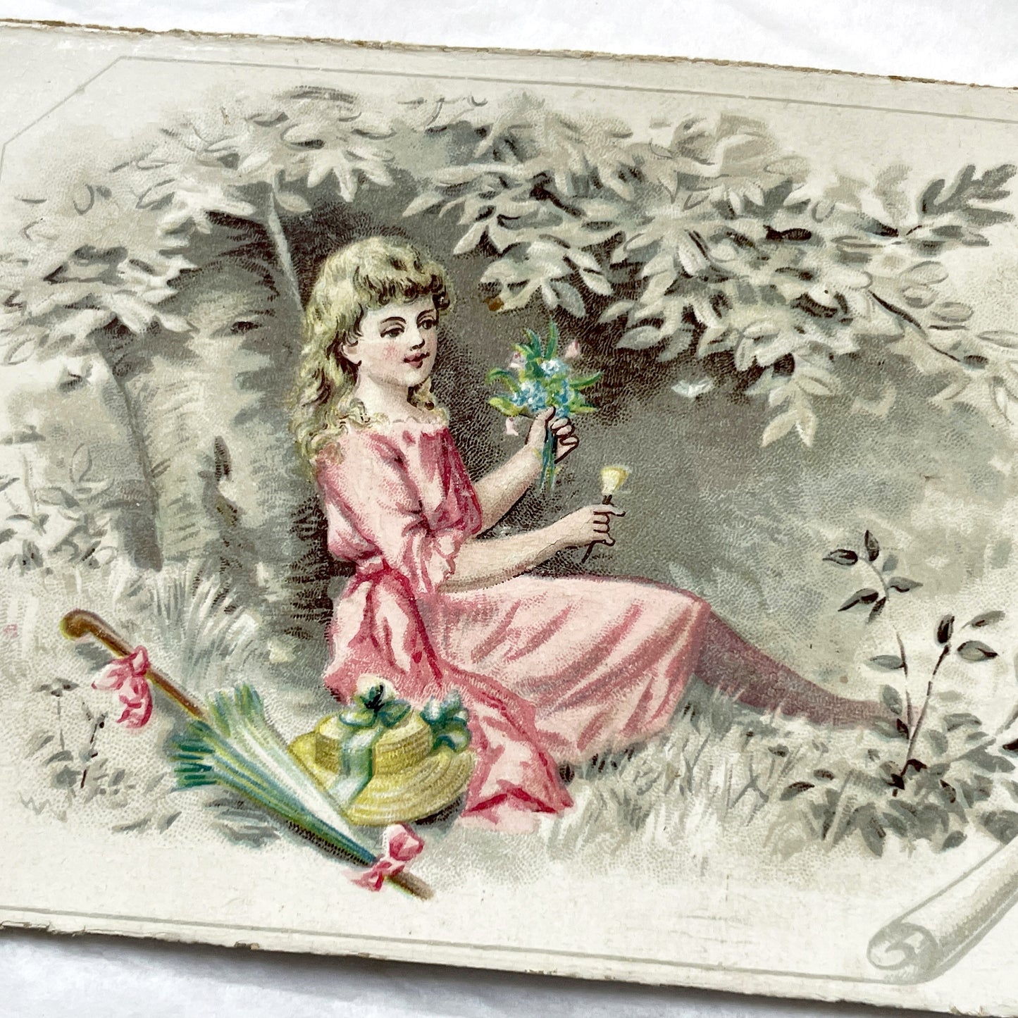 Late 19th - Two Victorian Chromolithograph Decorative Cards - Young Woman And Children Prints - Vintage Scrapbooking Ephemera Art