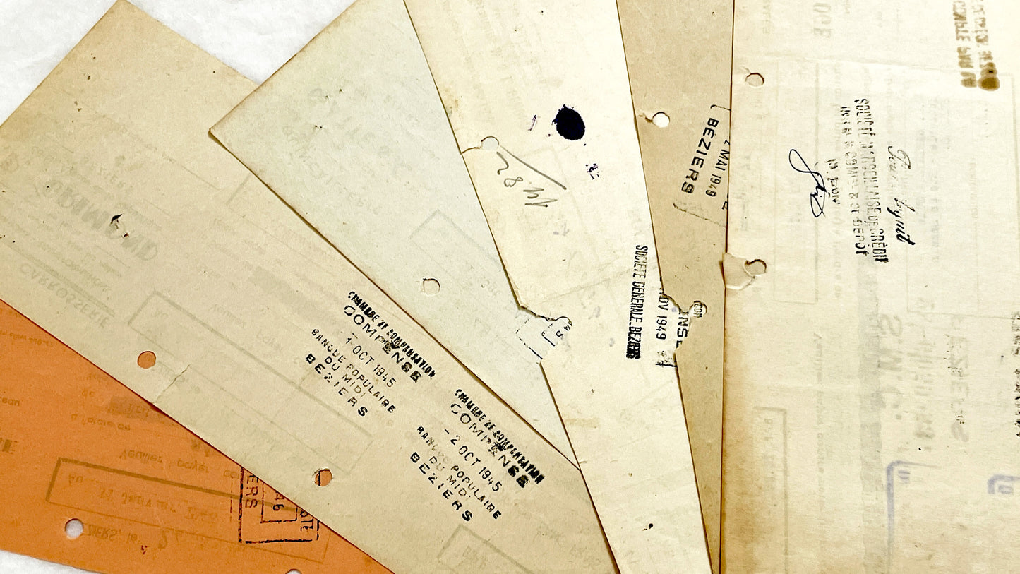 1940s - Lot of 6 Vintage French Bills of Exchange – Handwritten Commercial Documents with Stamps