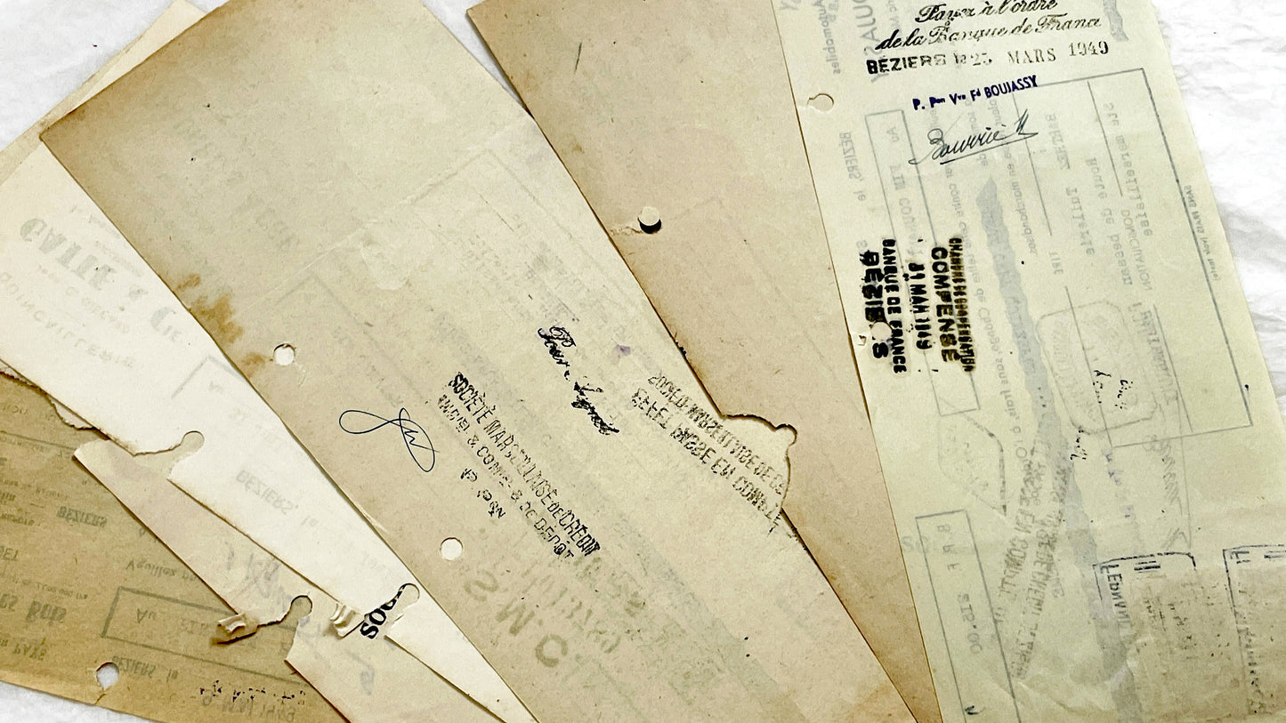 1940s - Lot of 6 Vintage French Bills of Exchange – Handwritten Commercial Documents with Stamps