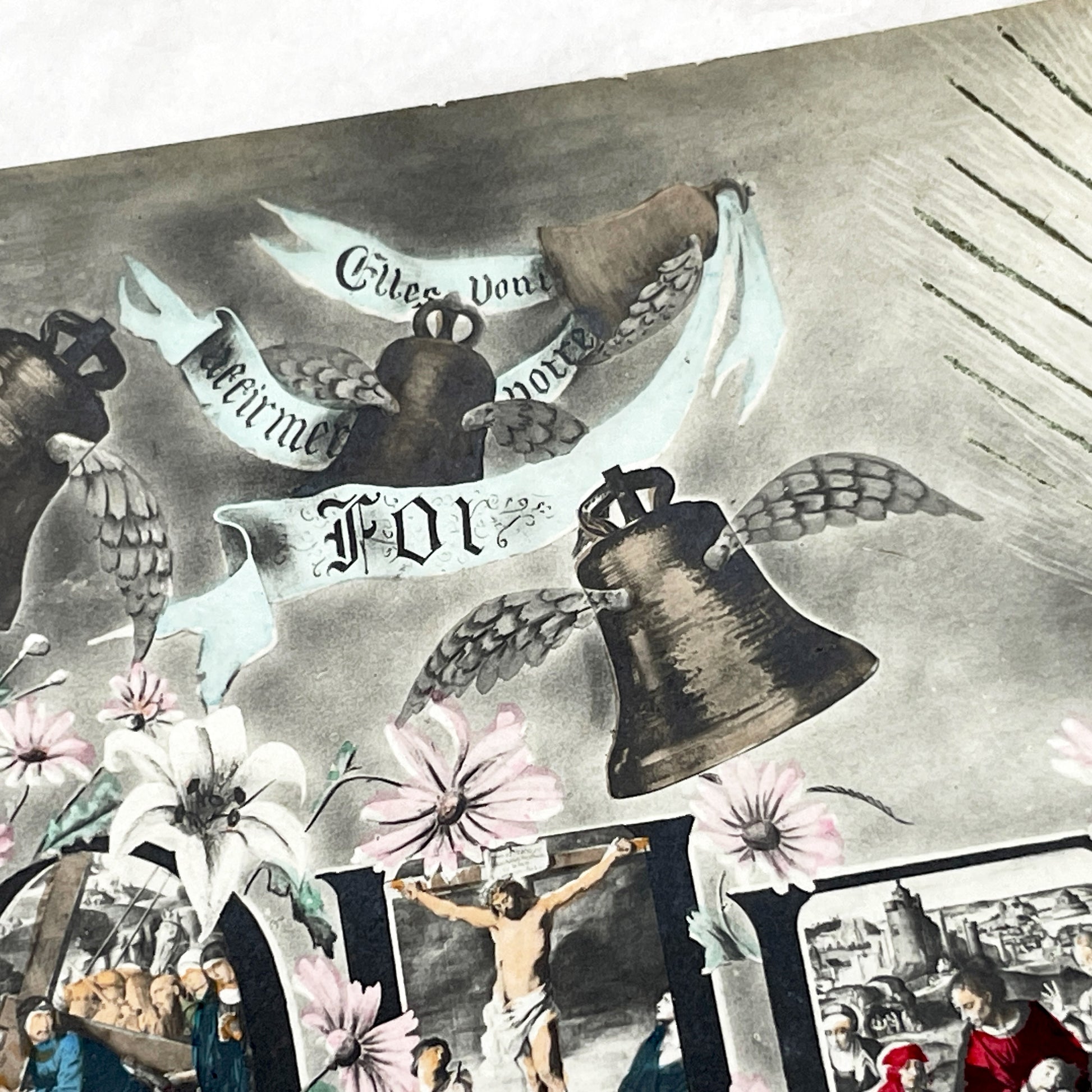 1900s - Easter Postcard - French Christian Religious Card - Passion of Christ - Blessed Virgin Mary - Vintage Church Bells - Holy Week Theme