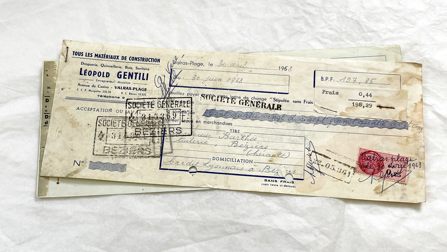 1650s - Lot of 6 Vintage French Bills of Exchange – Handwritten Commercial Documents with Stamps