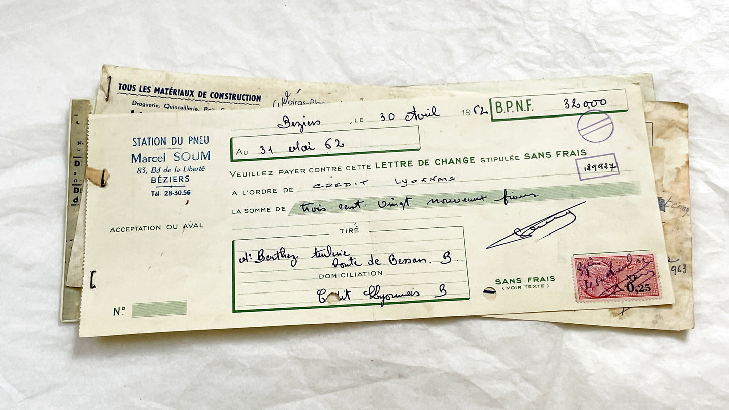 1650s - Lot of 6 Vintage French Bills of Exchange – Handwritten Commercial Documents with Stamps