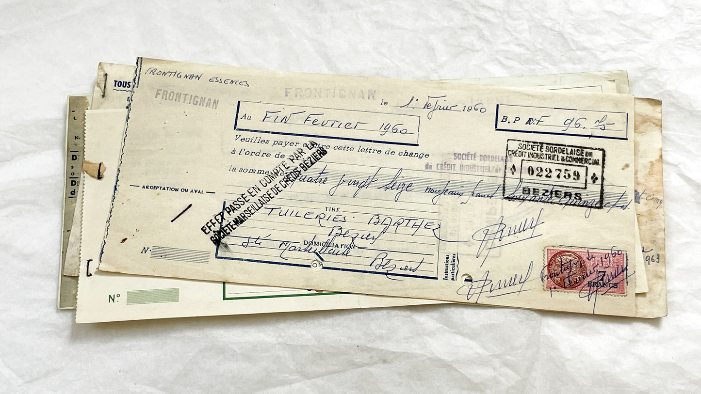 1650s - Lot of 6 Vintage French Bills of Exchange – Handwritten Commercial Documents with Stamps