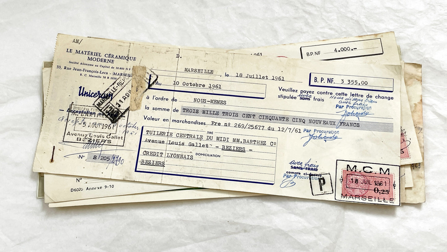 1650s - Lot of 6 Vintage French Bills of Exchange – Handwritten Commercial Documents with Stamps