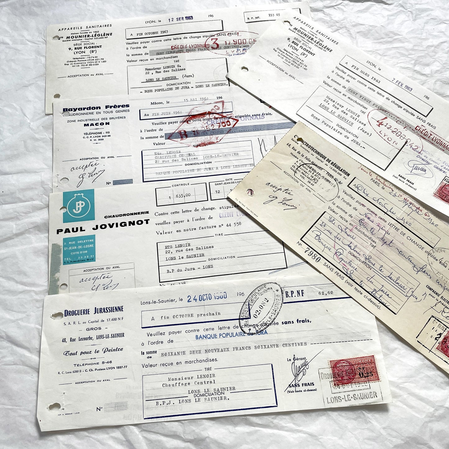1650s - Lot of 6 Vintage French Bills of Exchange – Handwritten Commercial Documents with Stamps