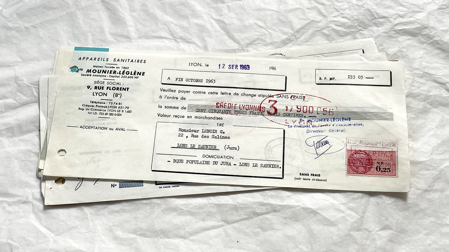 1650s - Lot of 6 Vintage French Bills of Exchange – Handwritten Commercial Documents with Stamps