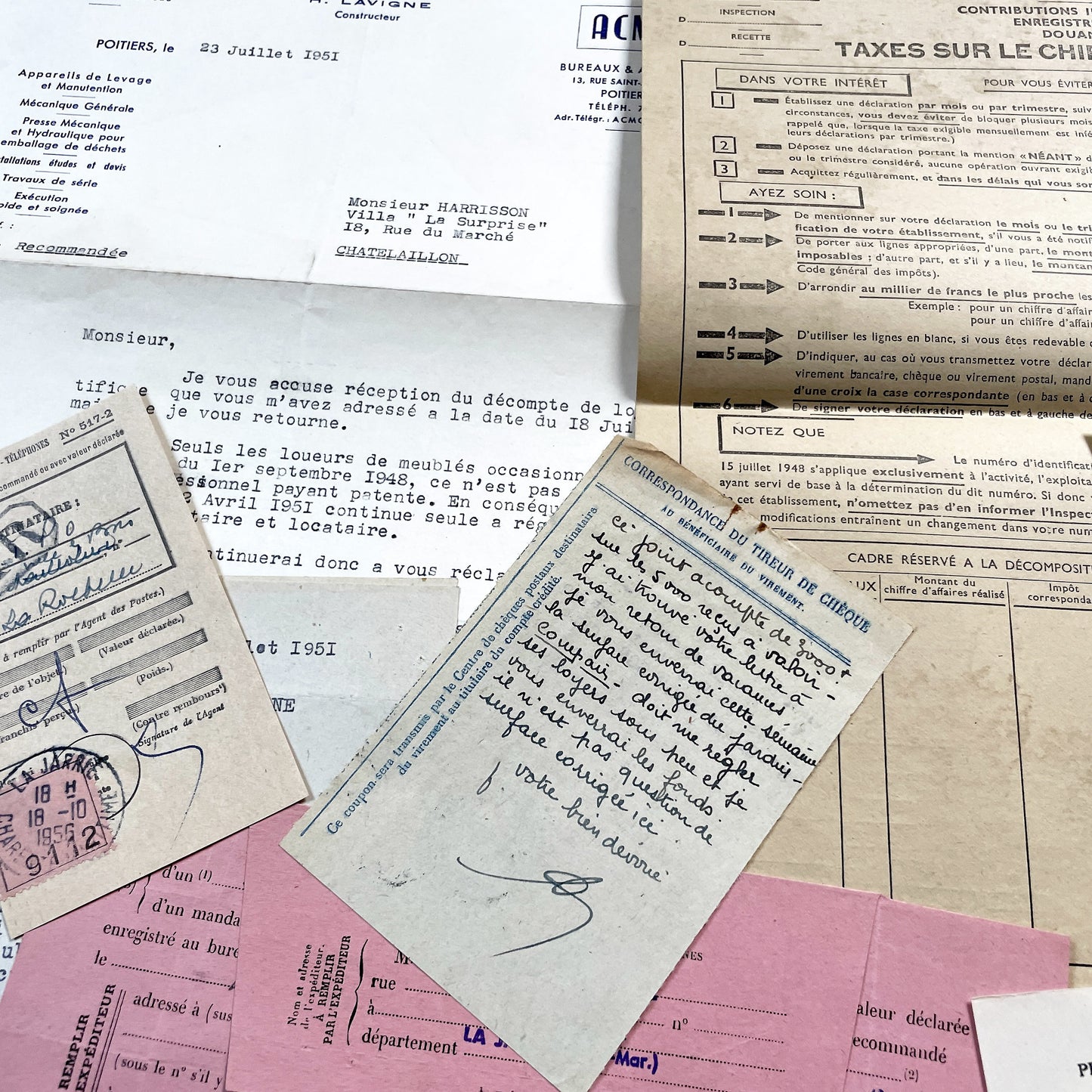 1950s - Vintage Ephemera Lot – French Letters, Invoices & Legal Documents from Notary Archive