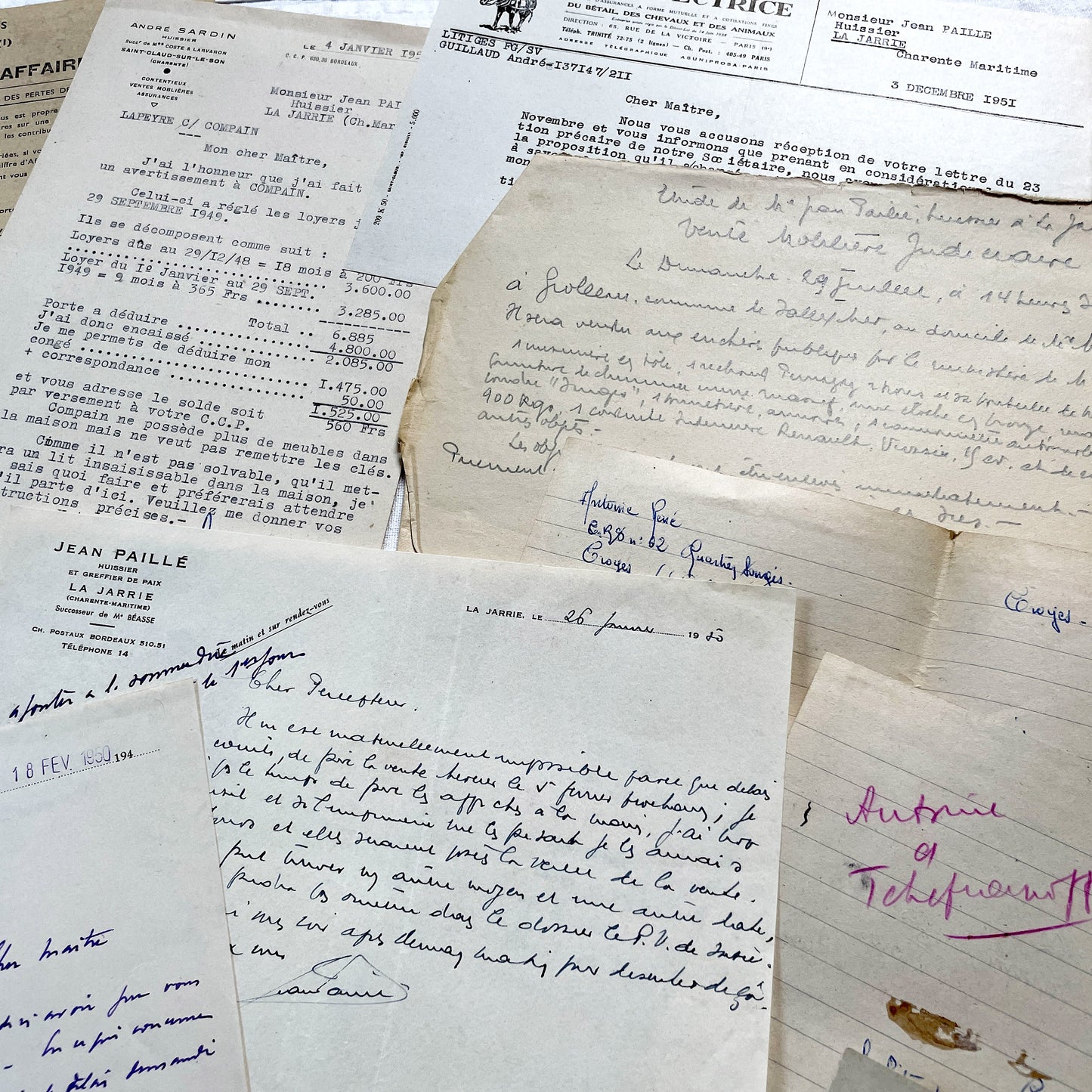 1950s - Vintage Ephemera Lot – French Letters, Invoices & Legal Documents from Notary Archive