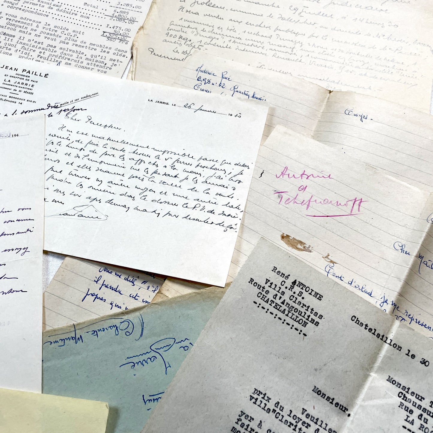 1950s - Vintage Ephemera Lot – French Letters, Invoices & Legal Documents from Notary Archive