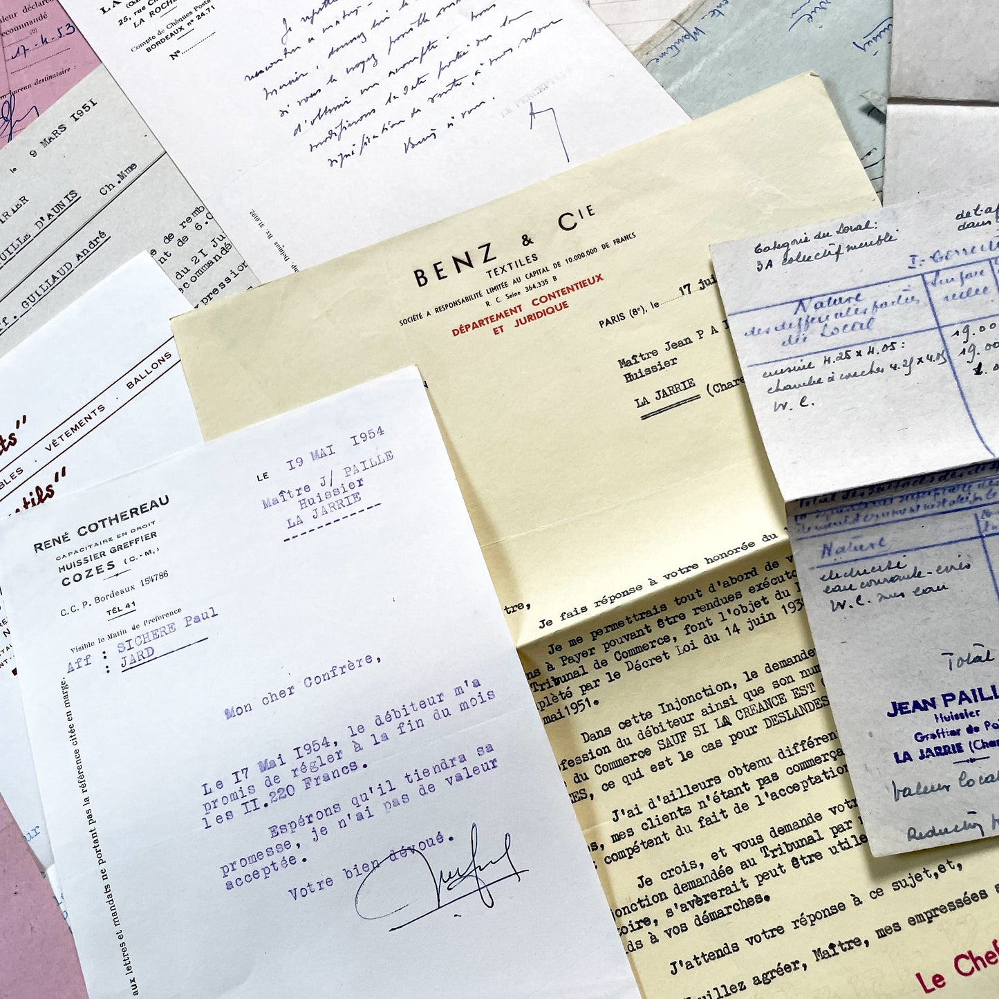 1950s - Vintage Ephemera Lot – French Letters, Invoices & Legal Documents from Notary Archive