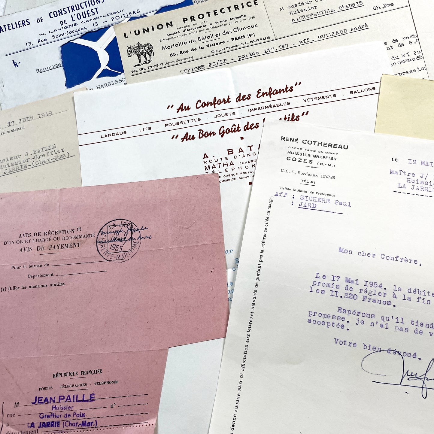 1950s - Vintage Ephemera Lot – French Letters, Invoices & Legal Documents from Notary Archive