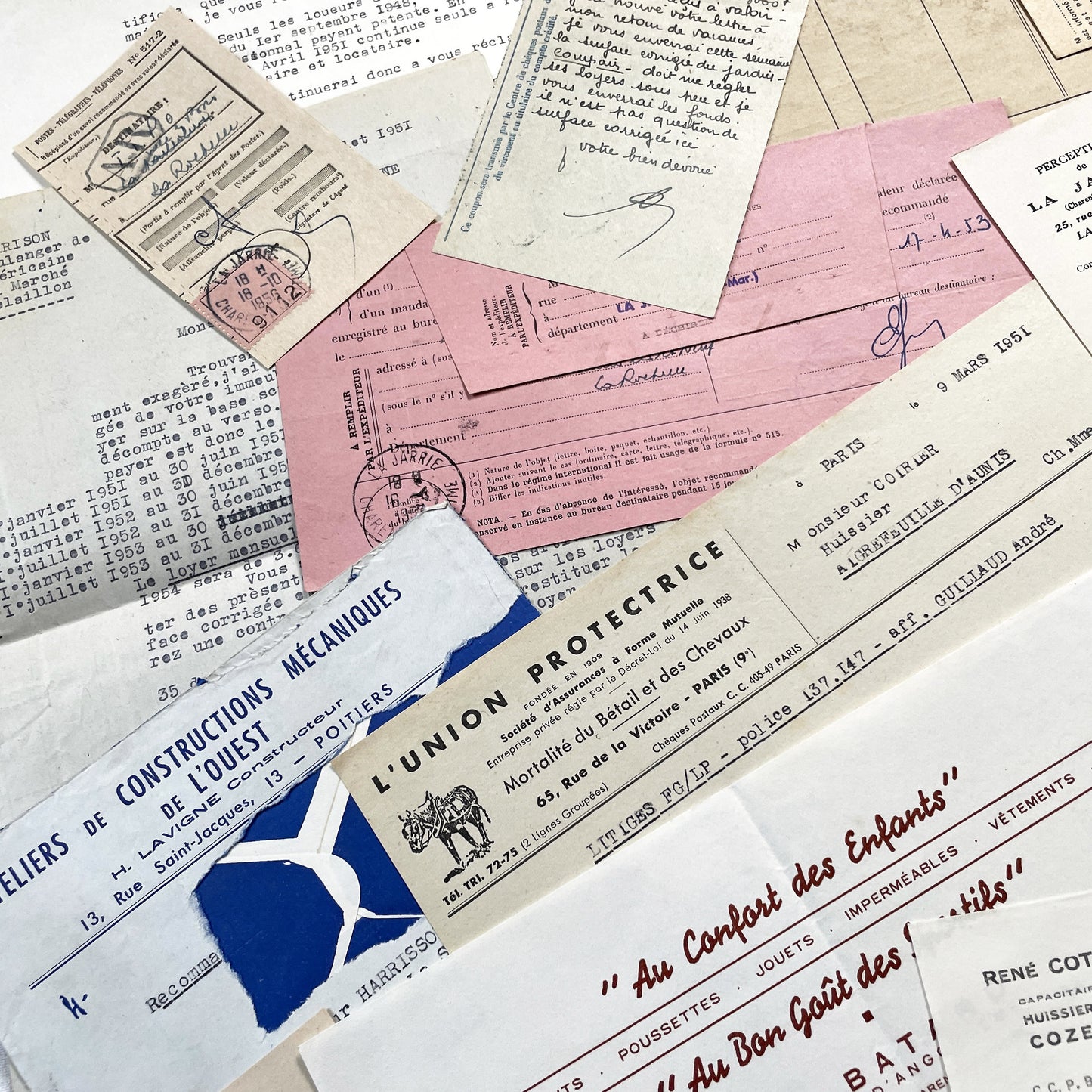 1950s - Vintage Ephemera Lot – French Letters, Invoices & Legal Documents from Notary Archive
