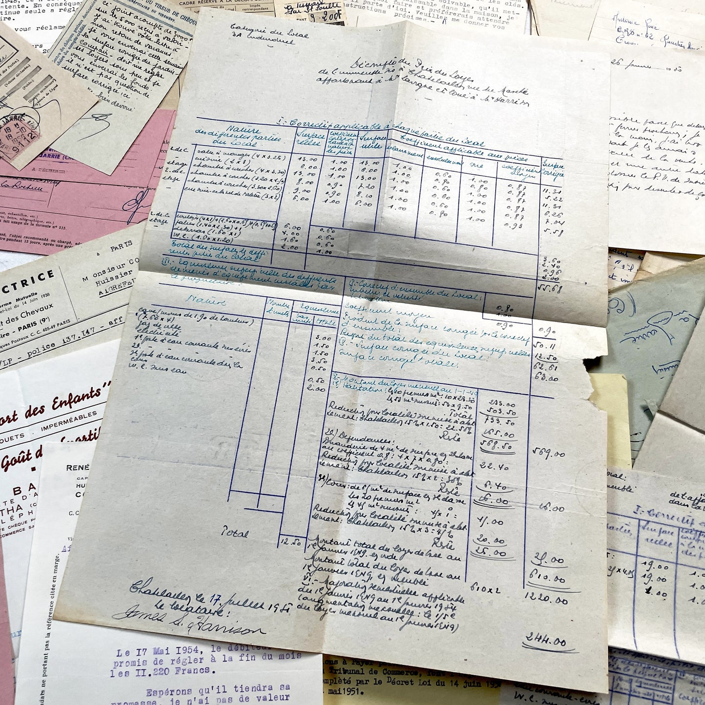 1950s - Vintage Ephemera Lot – French Letters, Invoices & Legal Documents from Notary Archive