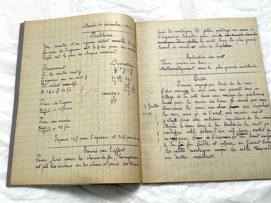 1920s - French Schoolgirl's Notebook - Vintage French Manuscript - Primary Education Ephemera - Daily Life Document