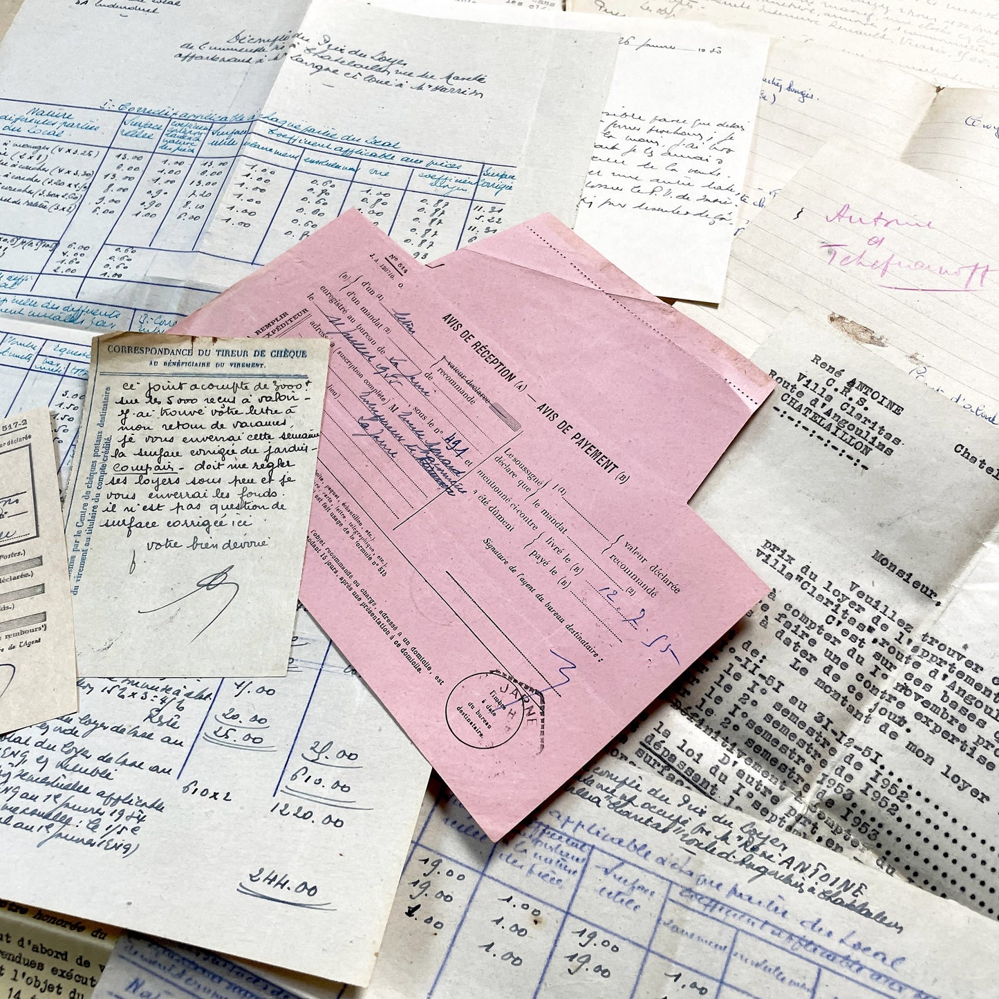 1950s - Vintage Ephemera Lot – French Letters, Invoices & Legal Documents from Notary Archive