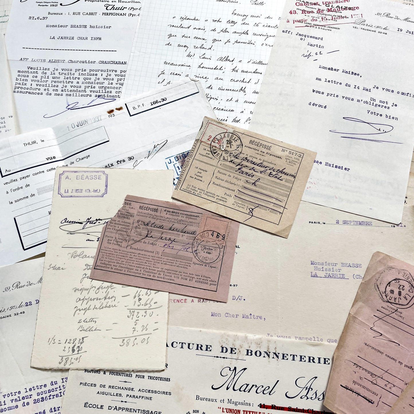 1930s - Vintage Ephemera Lot – French Letters, Invoices & Legal Documents from Notary Archive