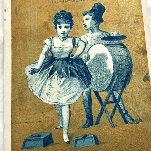 Late 19th - Antique French Advertising Chromo Card - H. Ribaut Watchmaking & Jewelry - Saint-Germain-en-Laye Children Performers Art Print