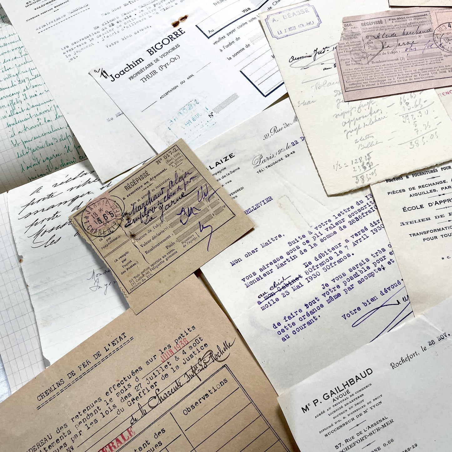 1930s - Vintage Ephemera Lot – French Letters, Invoices & Legal Documents from Notary Archive