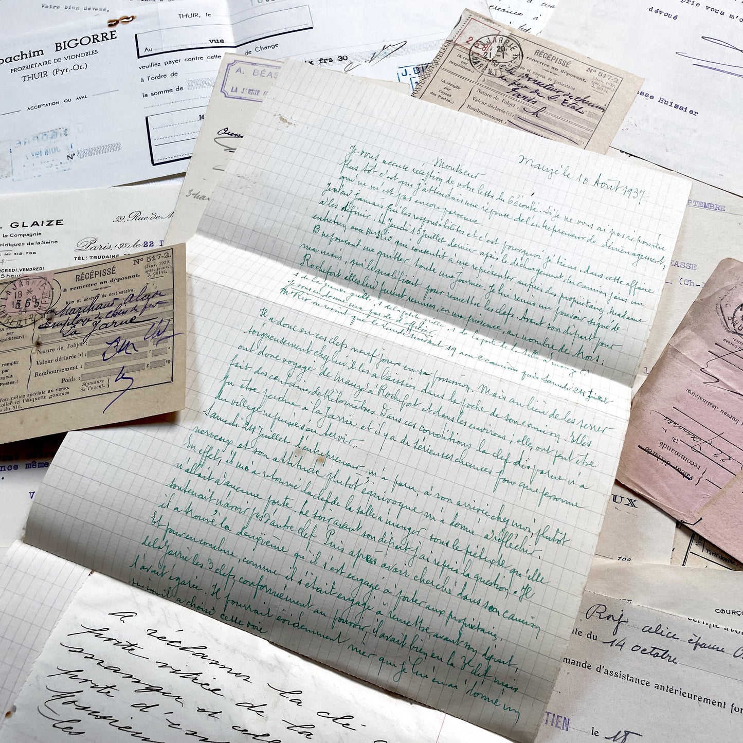 1930s - Vintage Ephemera Lot – French Letters, Invoices & Legal Documents from Notary Archive