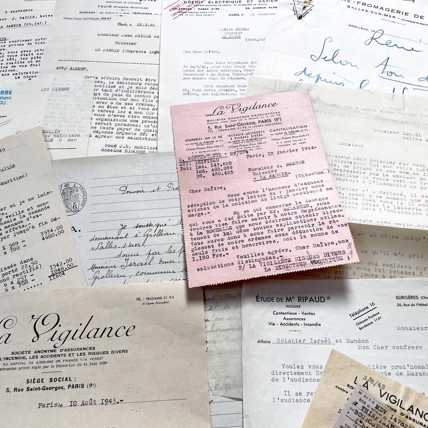 1940s - Vintage Ephemera Lot – French Letters, Invoices & Legal Documents from Notary Archive