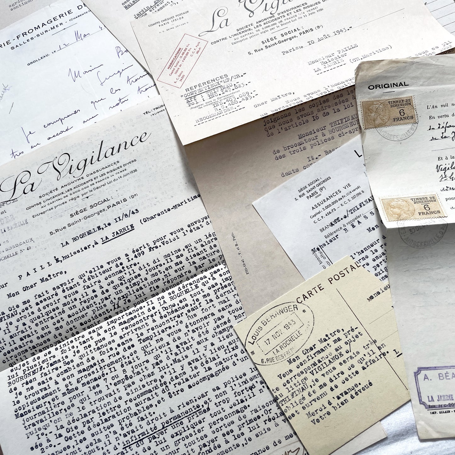 1940s - Vintage Ephemera Lot – French Letters, Invoices & Legal Documents from Notary Archive