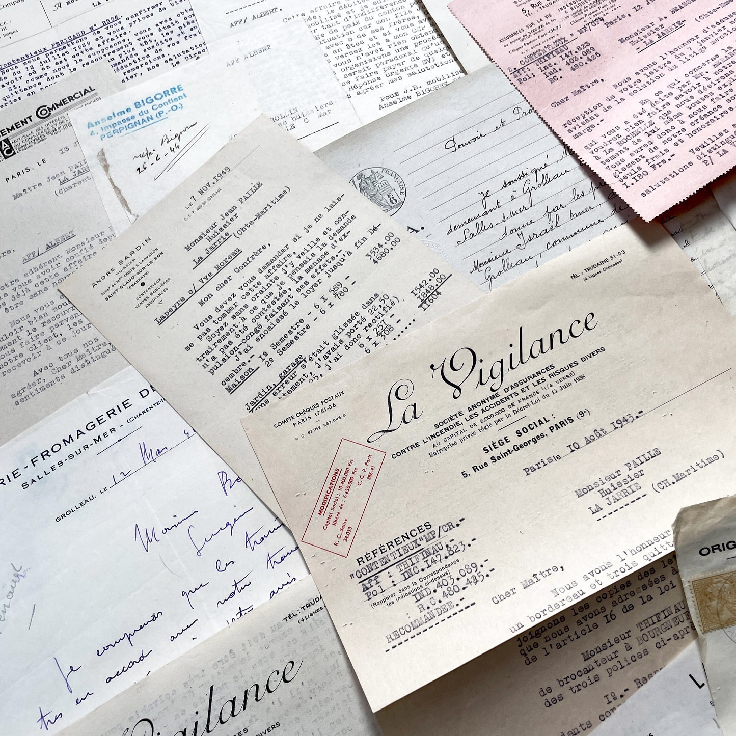 1940s - Vintage Ephemera Lot – French Letters, Invoices & Legal Documents from Notary Archive