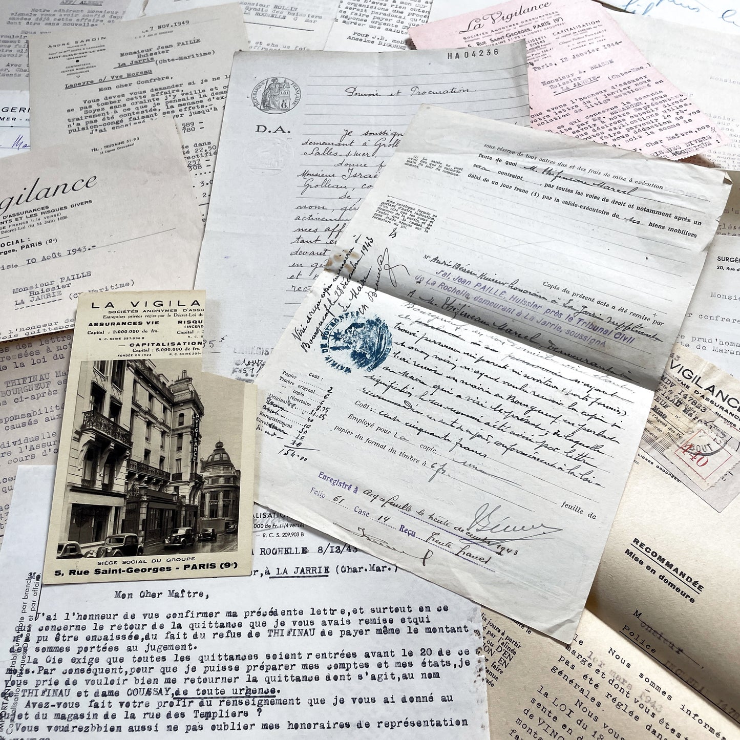 1940s - Vintage Ephemera Lot – French Letters, Invoices & Legal Documents from Notary Archive