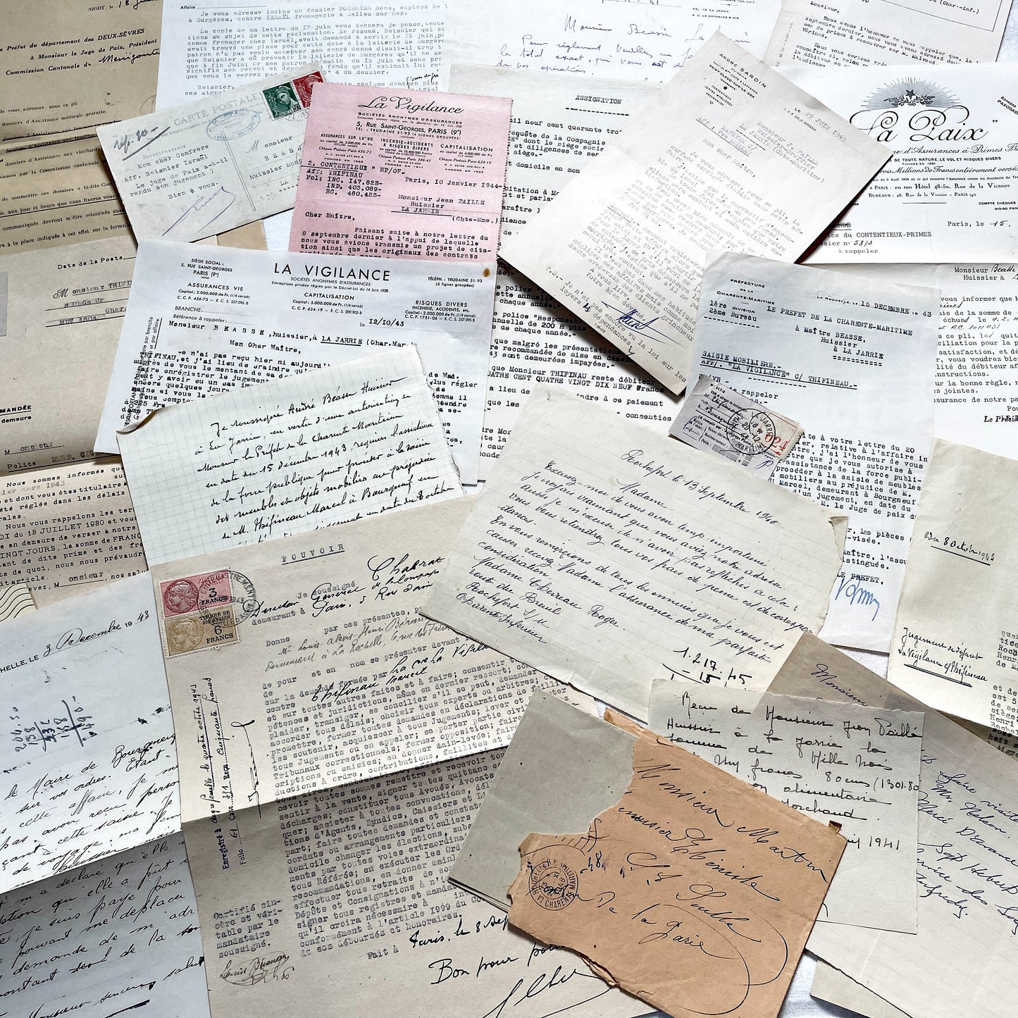 1940s - Vintage Ephemera Lot – French Letters, Invoices & Legal Documents from Notary Archive