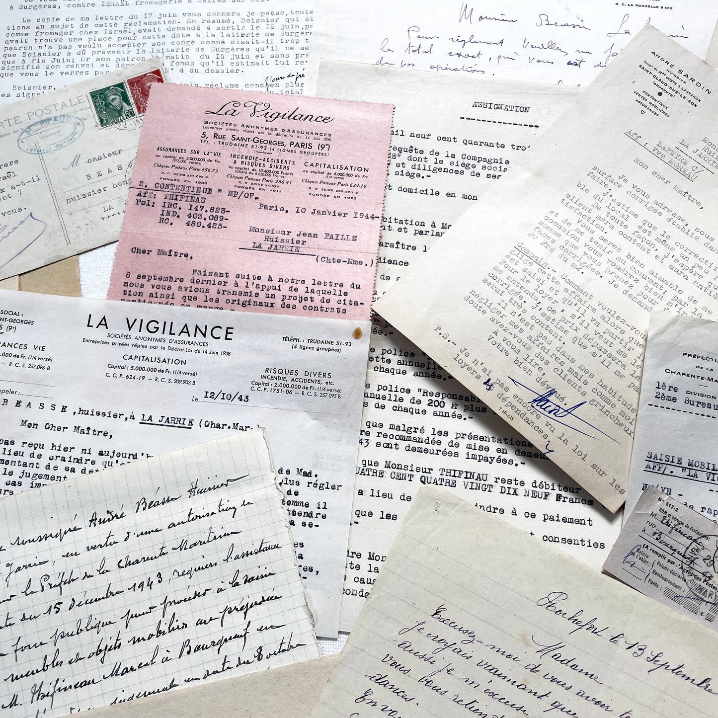 1940s - Vintage Ephemera Lot – French Letters, Invoices & Legal Documents from Notary Archive