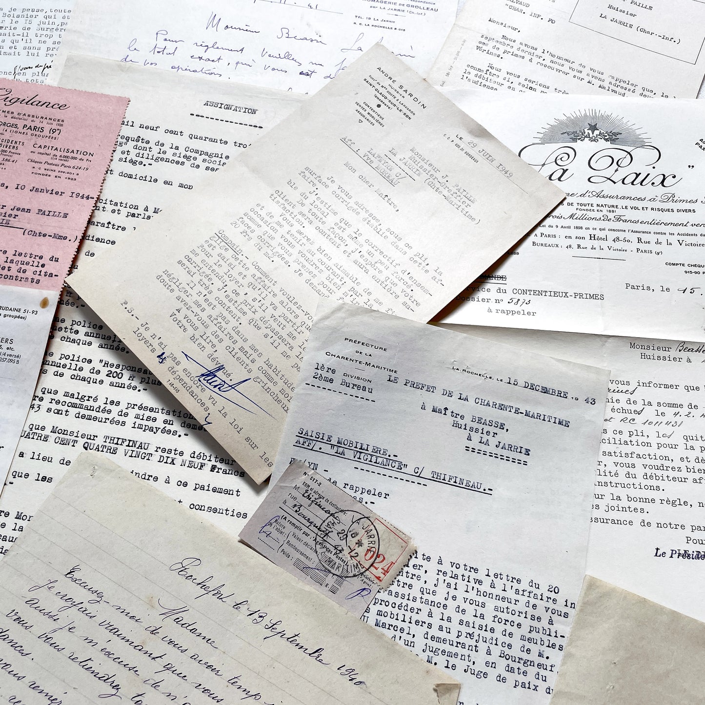 1940s - Vintage Ephemera Lot – French Letters, Invoices & Legal Documents from Notary Archive