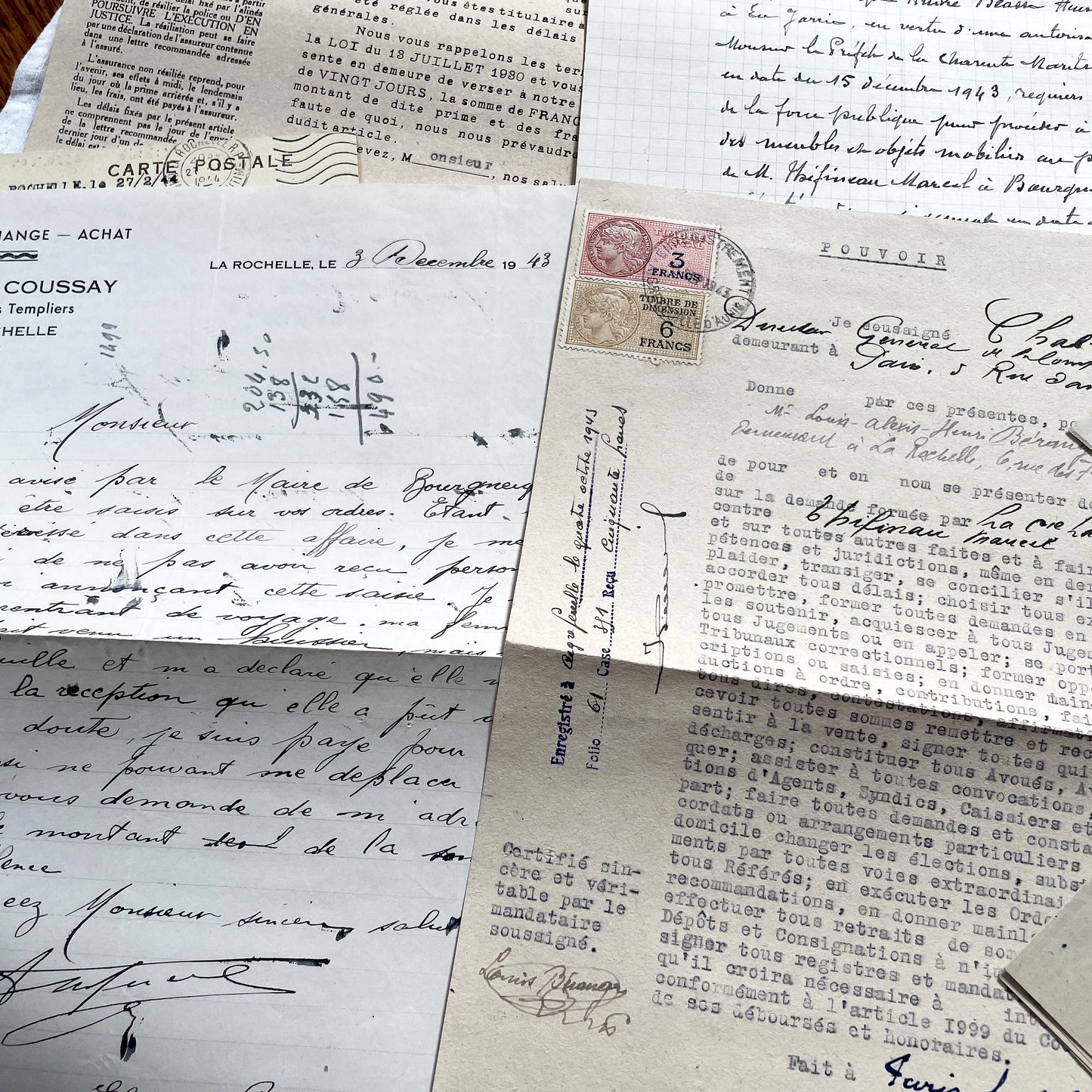 1940s - Vintage Ephemera Lot – French Letters, Invoices & Legal Documents from Notary Archive