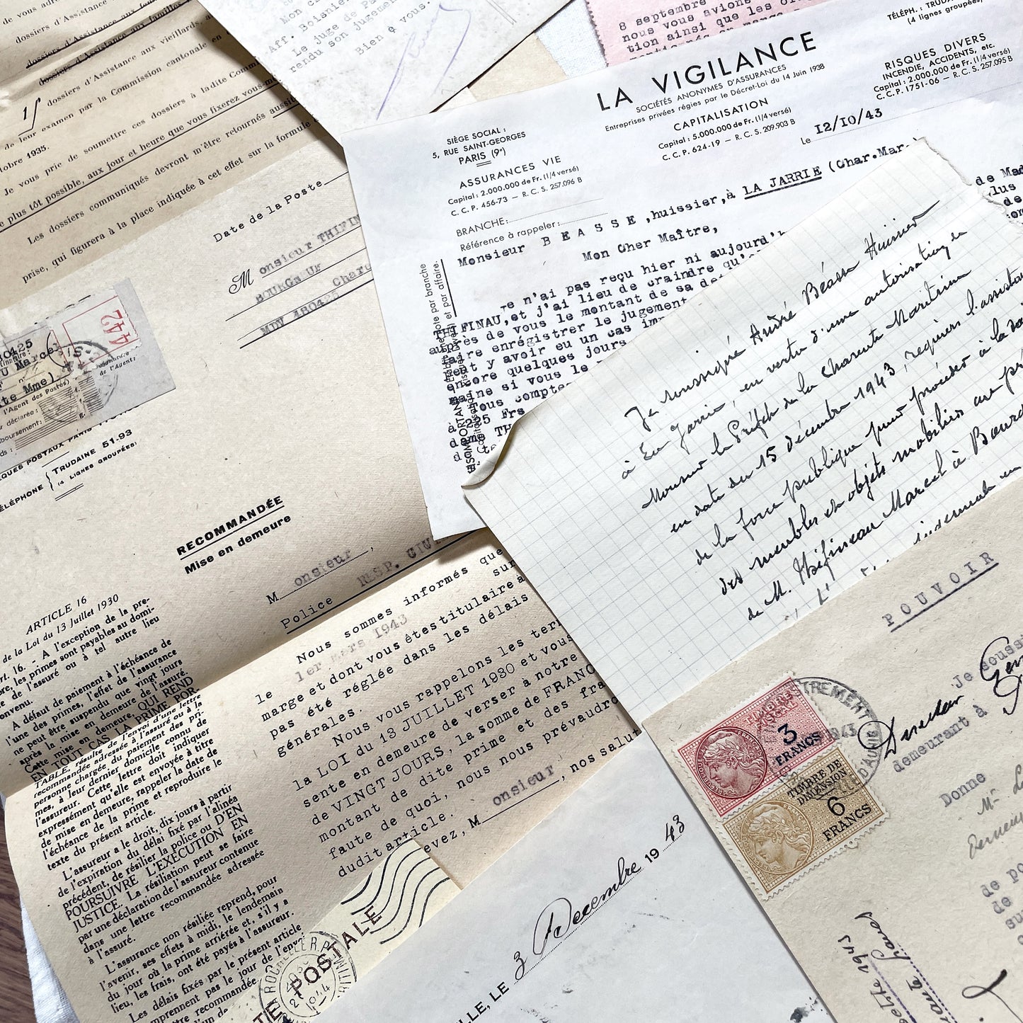 1940s - Vintage Ephemera Lot – French Letters, Invoices & Legal Documents from Notary Archive