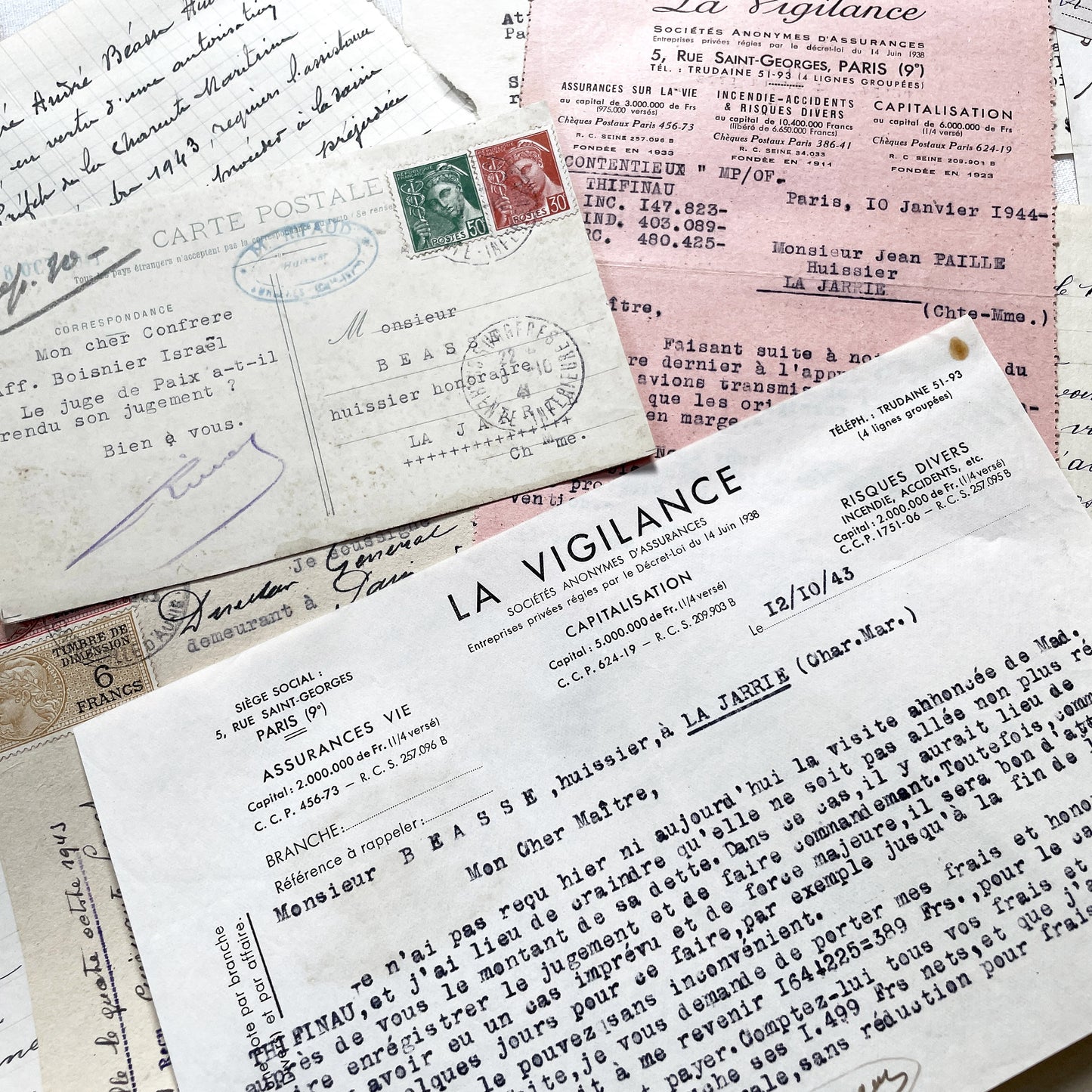 1940s - Vintage Ephemera Lot – French Letters, Invoices & Legal Documents from Notary Archive