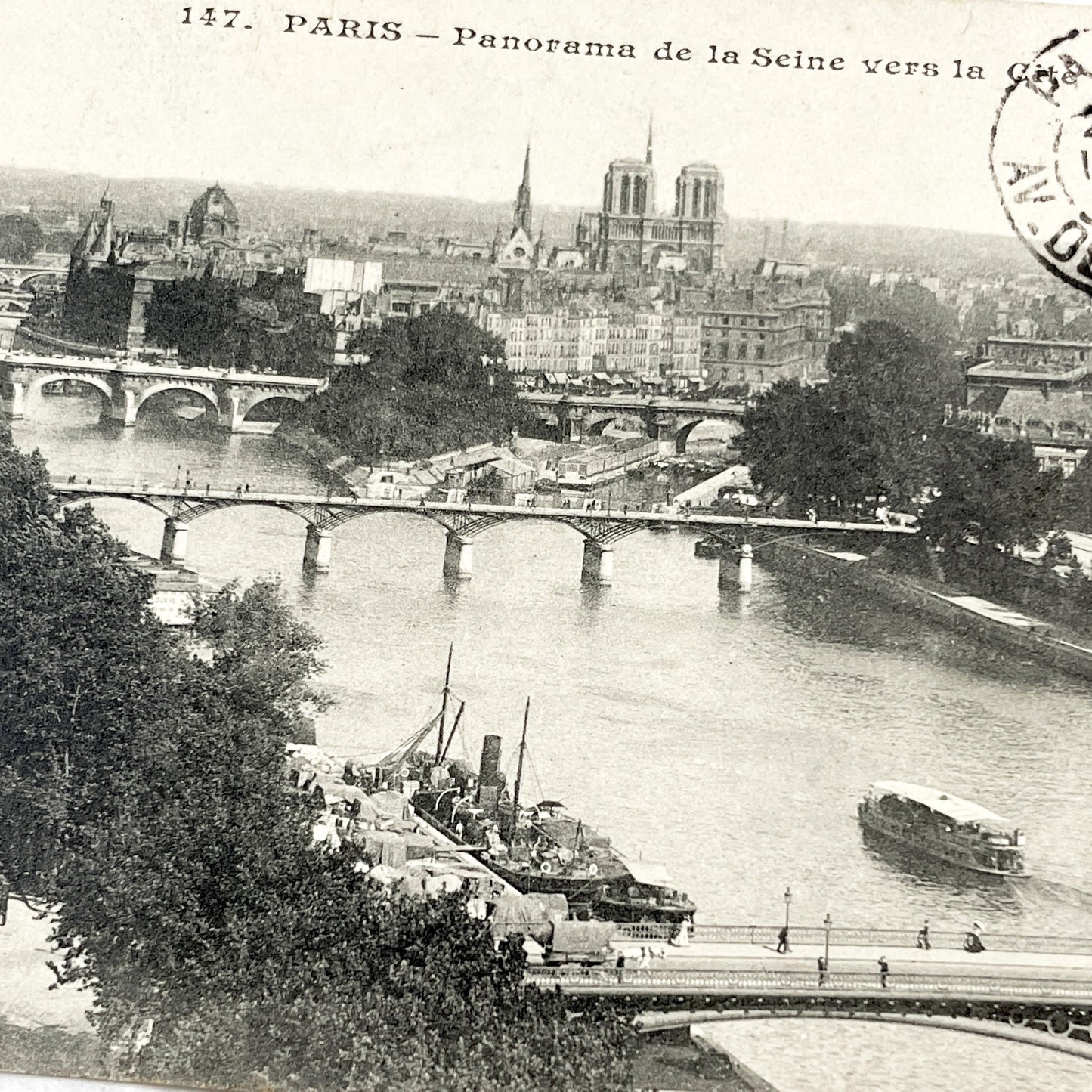 1910s - Paris Seine River Panorama - Notre Dame Cathedral View - Vintage French Postcard - Historic Cityscape Architecture - Old Paris
