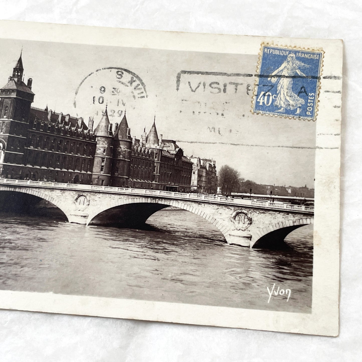 1920s - Vintage Paris Postcard - Palais De Justice & Pont Neuf Scene - Historic French Architecture Photo - Black & White Landmark View