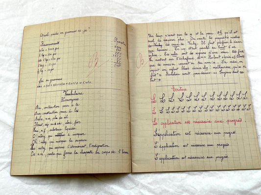 1920s - French School Notebook - Young Girl's Handwritten Lessons - Vintage French Education Ephemera
