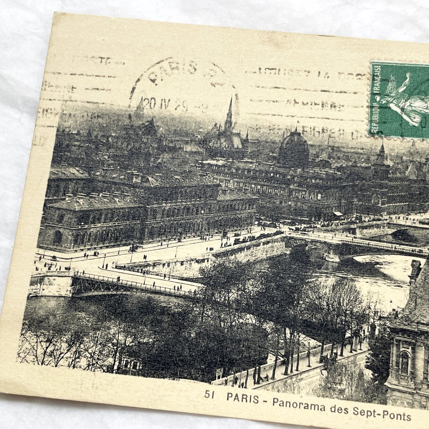 1920s - Vintage Paris Postcard - Seine River Panorama - Historic Sept-Ponts View - Parisian Architecture - Black White Cityscape