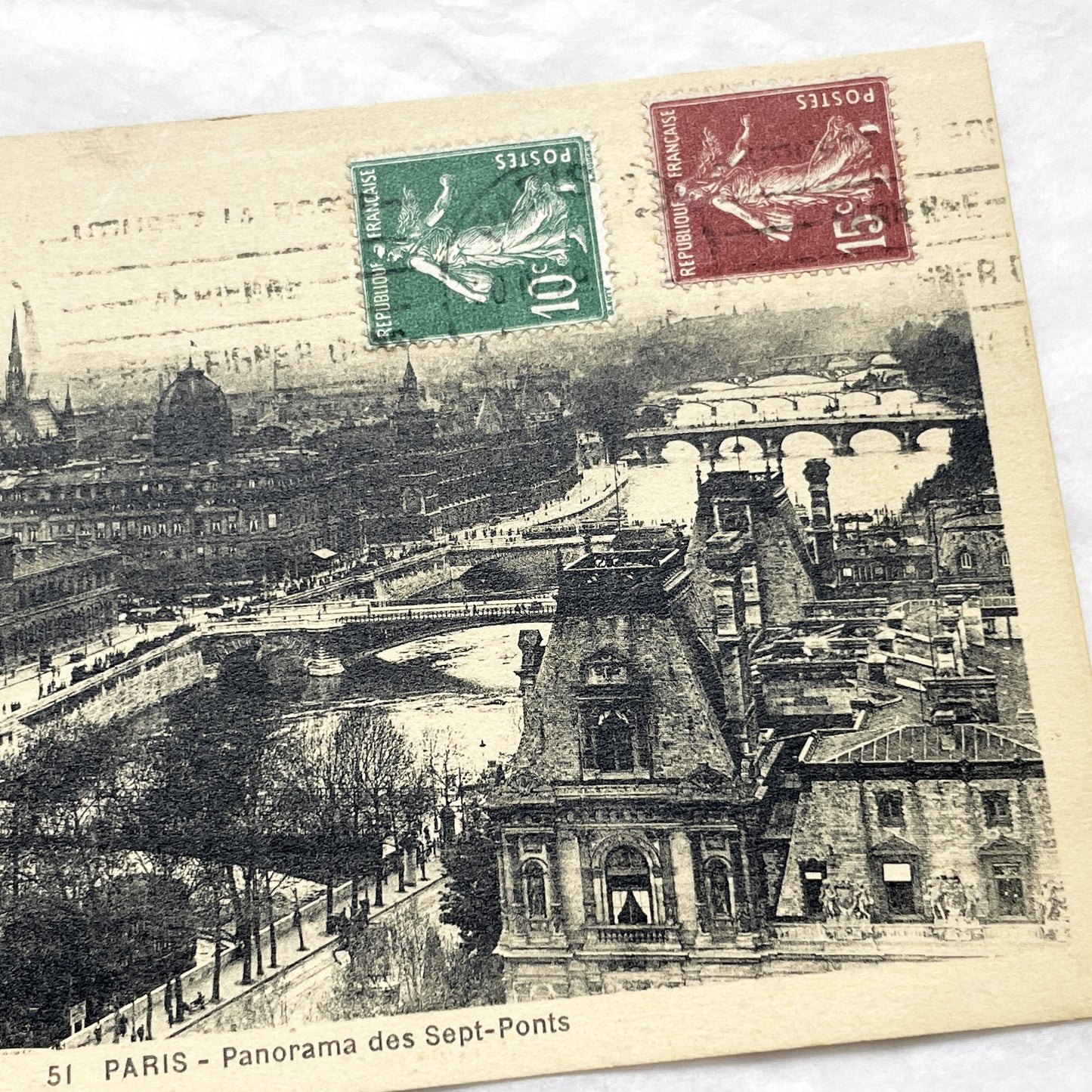 1920s - Vintage Paris Postcard - Seine River Panorama - Historic Sept-Ponts View - Parisian Architecture - Black White Cityscape